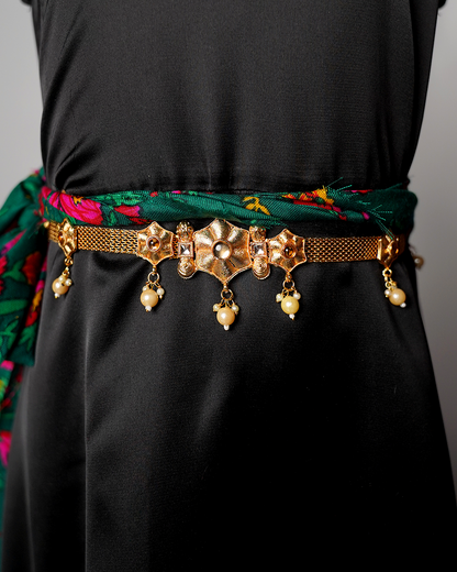 GOLD BELT W/ BEIGE GEMS