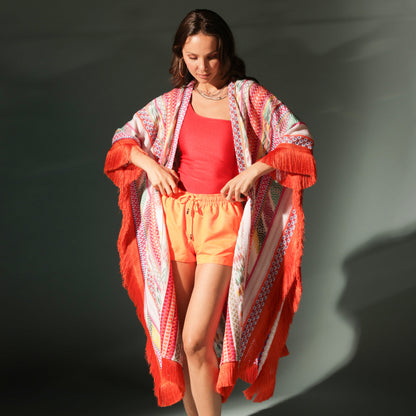 MULTI-COLOR SADU WITH ORANGE FRINGE