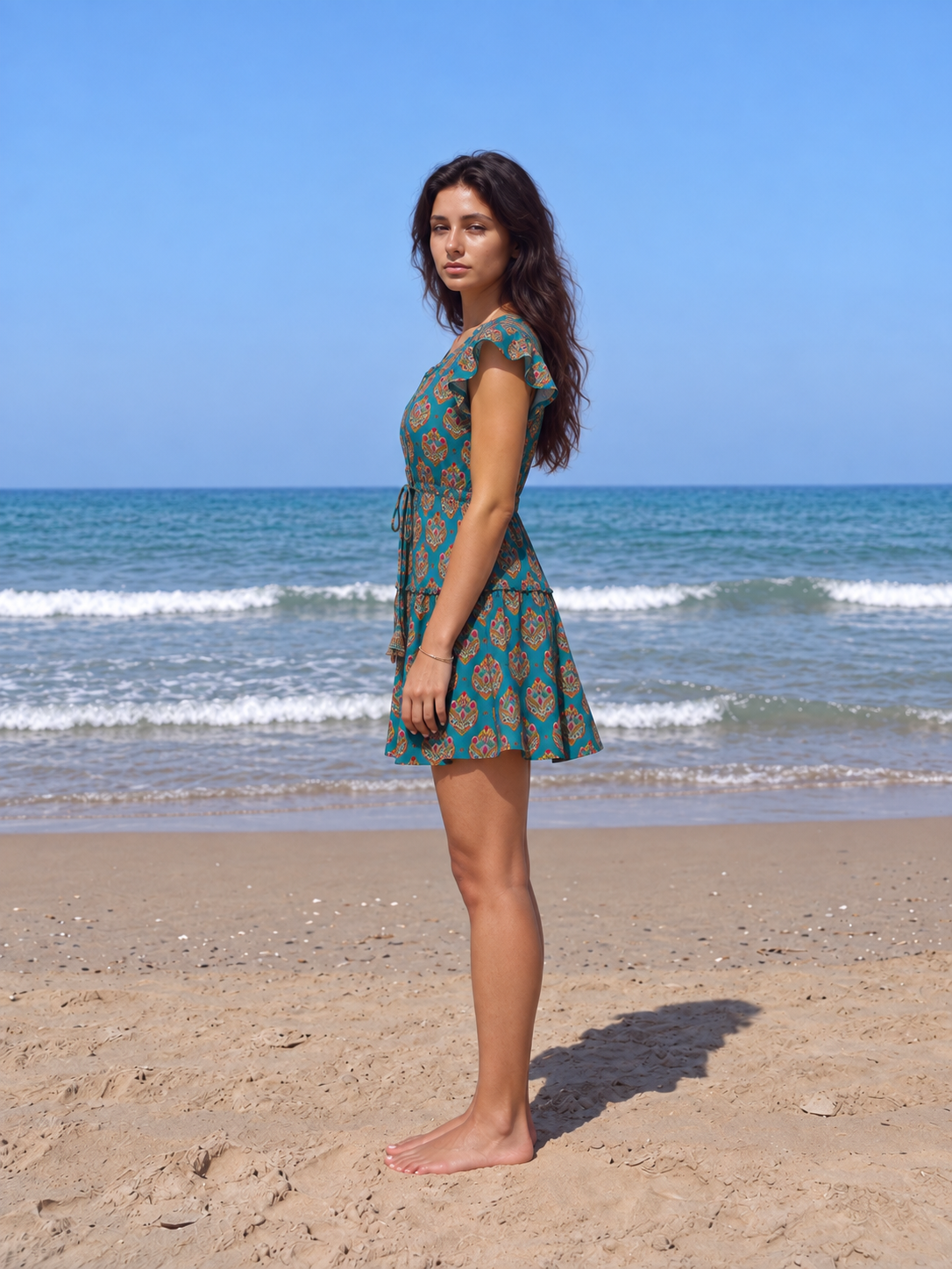 GREEN W/PINK FLORAL PRINT
